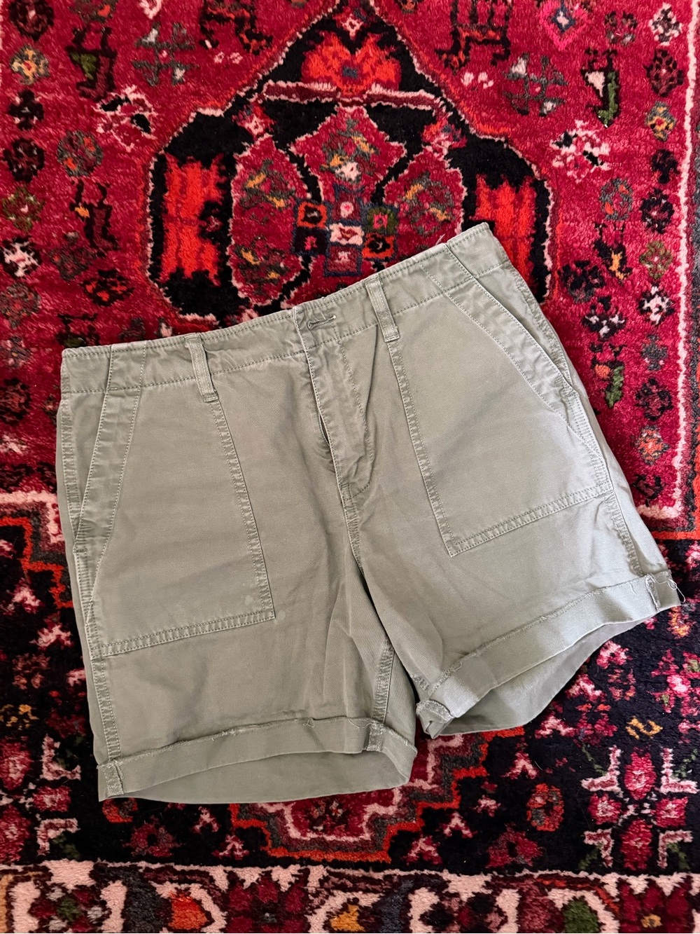 Madewell Olive Green Utility Shorts, cotton-linen blend